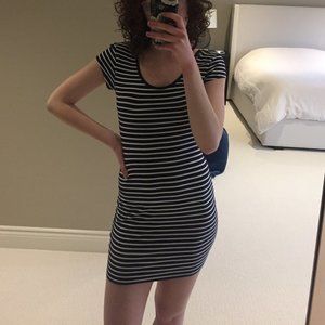 TNA Mini White & Blue Striped T-Shirt Dress